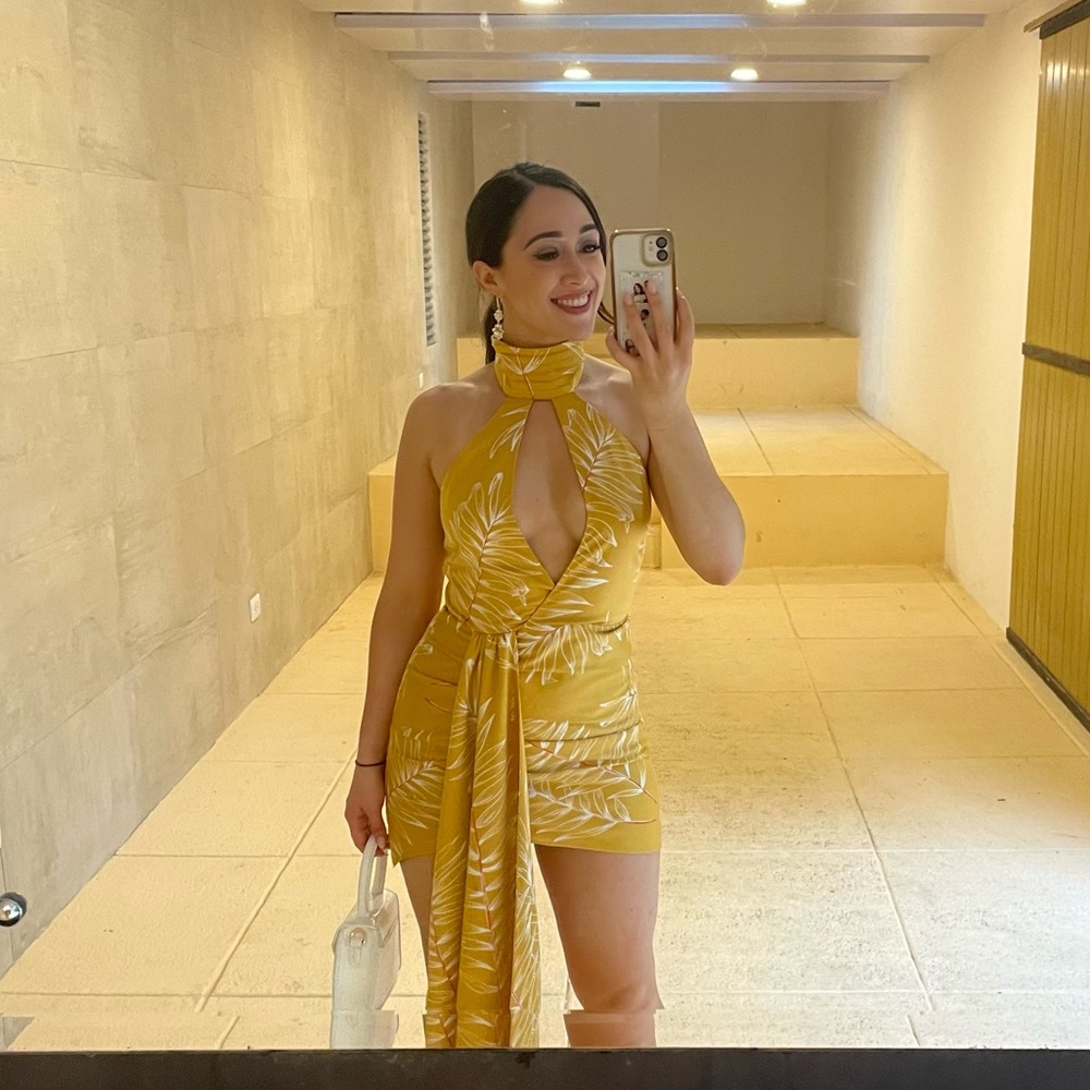 REVOLVE: Antonia Mini Dress in Gold Tropical - Picture 4 of 4